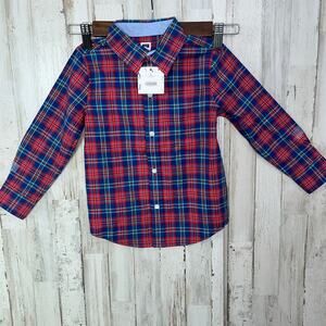 Brand New With Tags Janie and Jack Plaid ShirtSz 3T Red Blue Lightweight Preppy